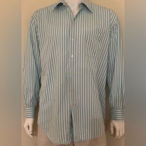 Claiborne Light Blue & White Stripes Long Sleeves Button Down Collard Shirt Sz L